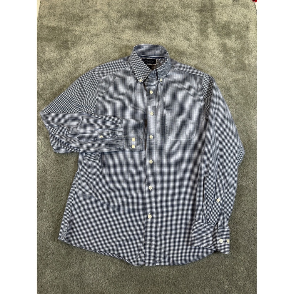 Charles Tyrwhitt Mens Slim Fit Gingham Non-Iron Shirt Navy Blue White Small